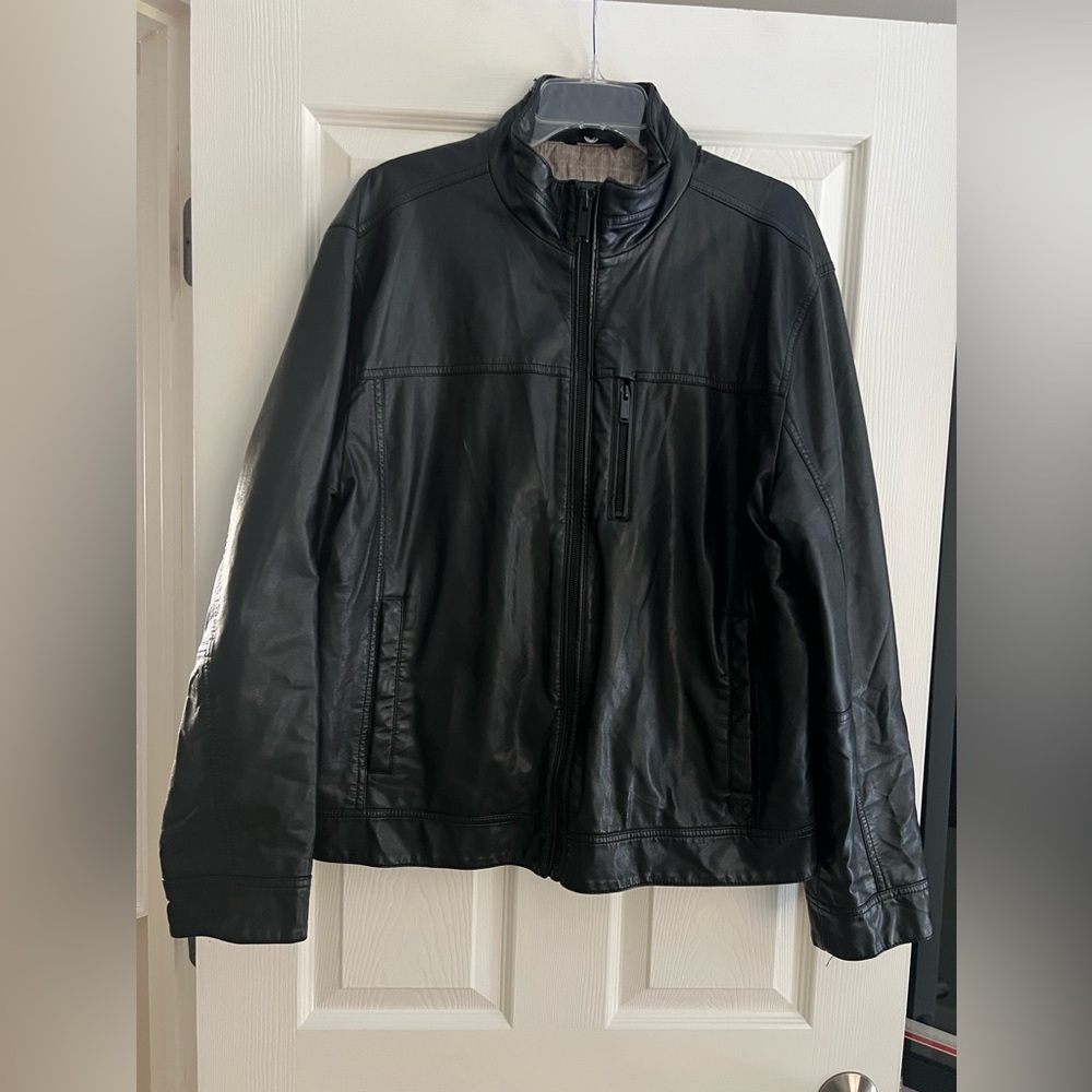 Calvin Klein Jacket Mens Large Black Faux Leather Full Zip